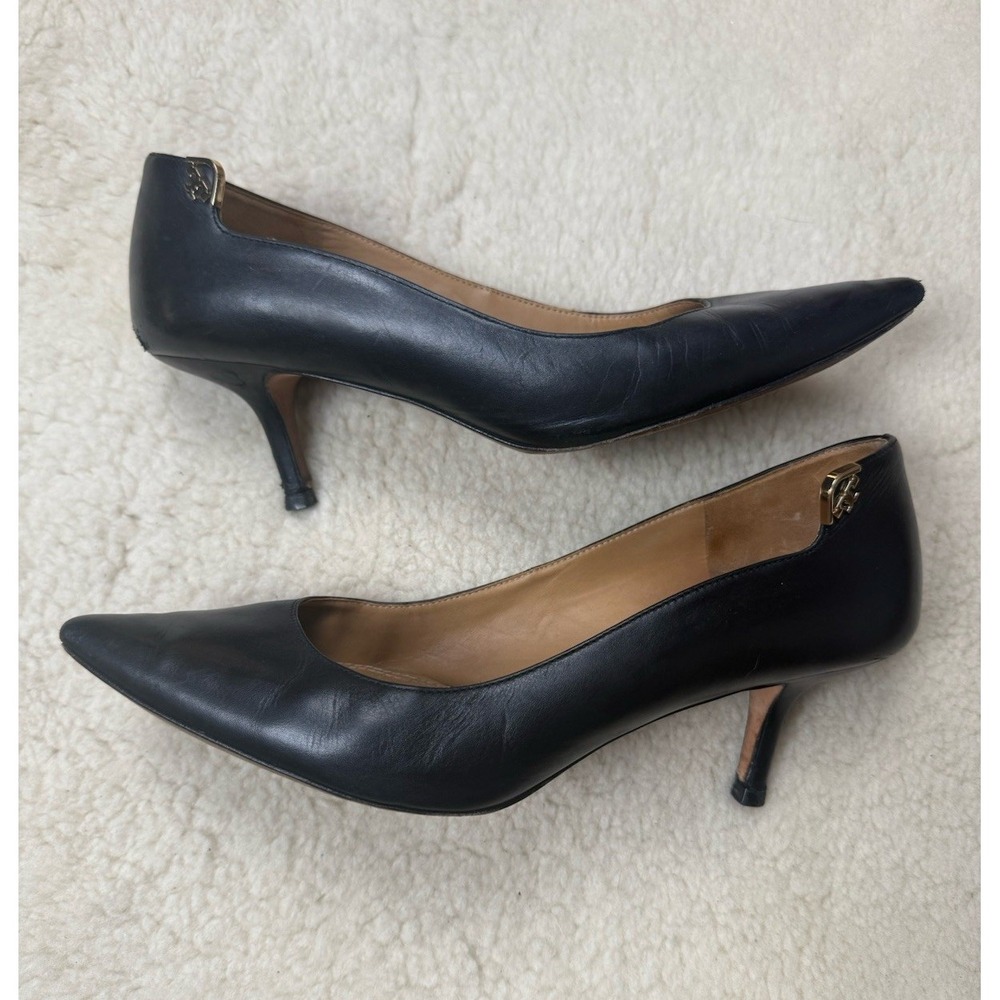 Tory Burch‎ Elizabeth Pump Womens's 9.5 Pointed Toe Black Leather Heels